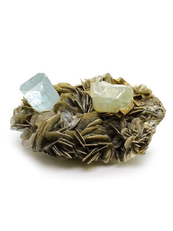 Aquamarine and Fluorite on Muscovite