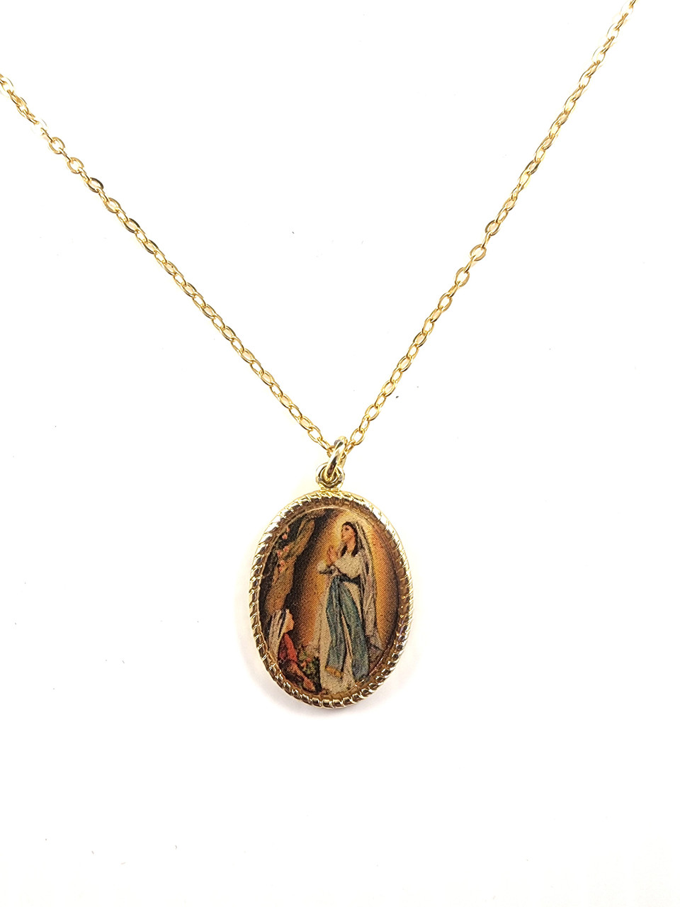 Our Lady Of Lourdes Picture Gold Pendant(24mm) - The Square Gift Store