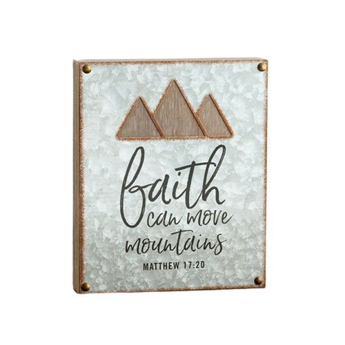 Plaque Wood Metal Cutout: Faith Can Move Mountains