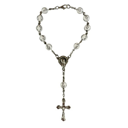 Rosary Chaplet: One Decade with Clip - White Cross Design