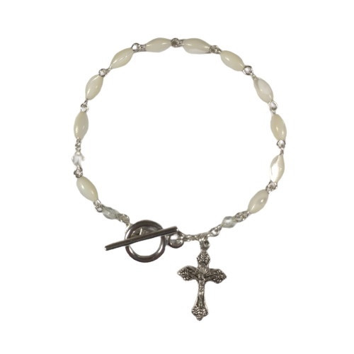 Rosary Bracelet: Mother of Pearl Rice Beads