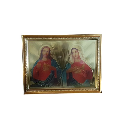Gold Foil Framed Sacred Heart of Jesus and Mary - 35cm x 25cm