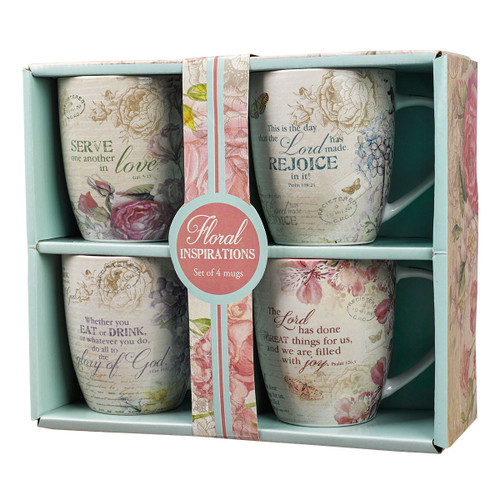 Mug Set: 4 Piece Floral Pink and Purple