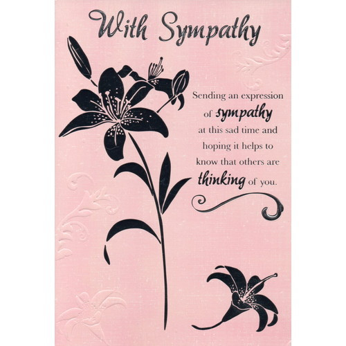 Card: With Sympathy - Pink and Silver Flowers