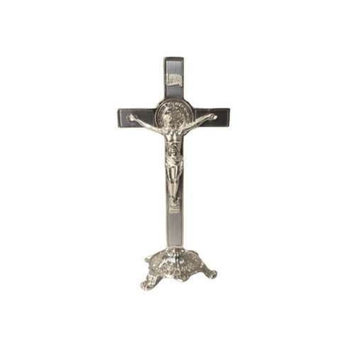 Crucifix: St Benedict Standing Corpus - Silver 20cm