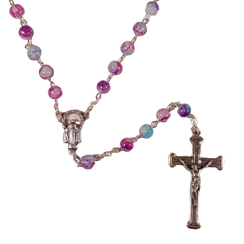 Rosary: Pink and Blue  Glass Beads