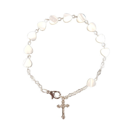 Rosary Bracelet: Mother of Pearl Heart Beads