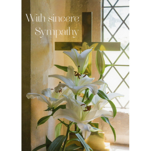 Card: Sympathy - White Lilies and Cross