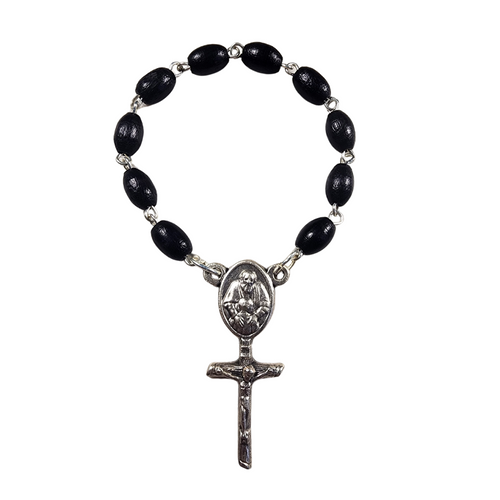 Rosary Ring: Black Wood Beads With Cross