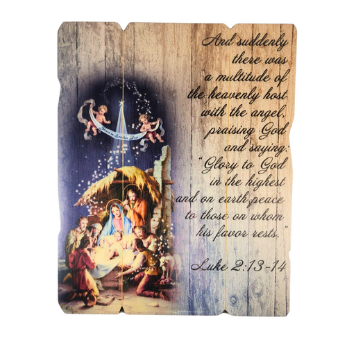 Vintage Wood Plaque: Nativty-Holy Family(19cm wide x 23.5cm )