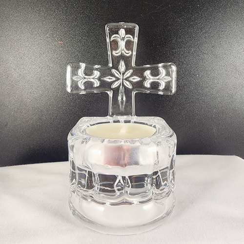 Glass Cross Votive Tea Light Holder/Holy Water Font