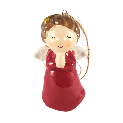 Ceramic Angel Tree Hanger - Red Dress (75mm)