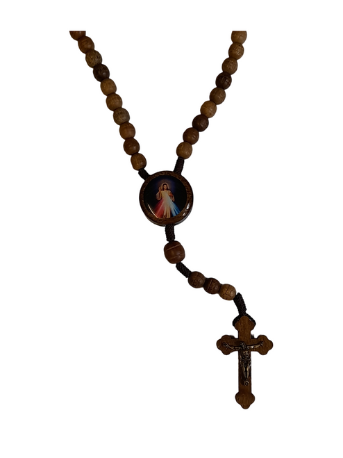 Rosary: Divine Mercy Grooved Wood Beads