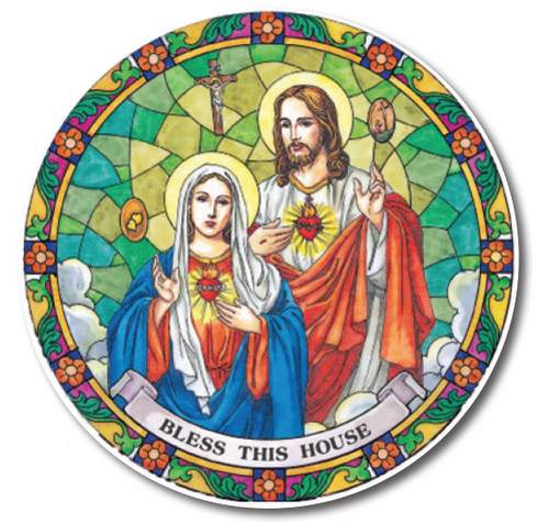 Sun Catcher: Sacred Heart Of Jesus and Mary - Tiffany Style