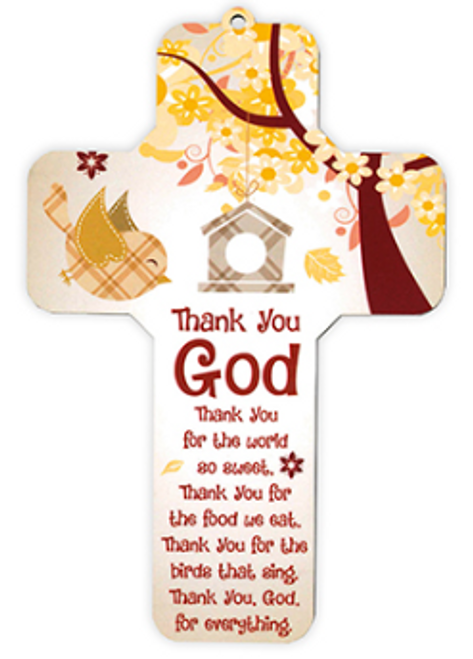 Wood Cross Thank You God  (7 1/4 inch)