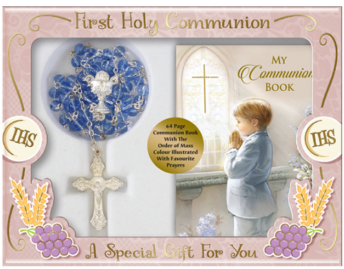Communion Glass Rosary/Boy Prayer Book