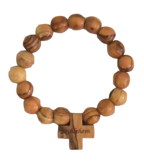 Handcrafted  Olive Wood Bracelet with Bethlehem Cross - Made in Bethlehem