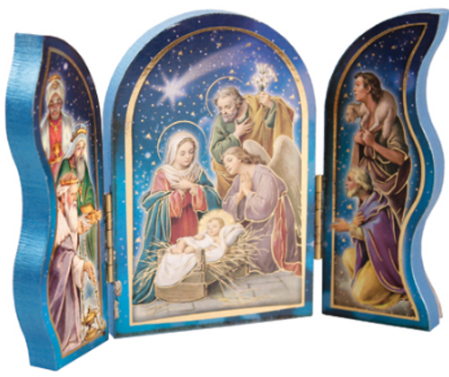 Wood Nativity/Triptych/Gold Foil Highlights