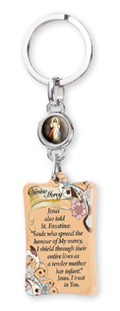 Key Ring/Olive Wood/Medal/Divine Mercy