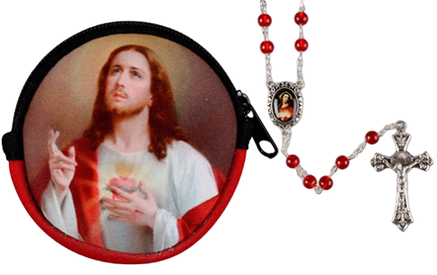 Glass Rosary/Polyfoam Purse/Sacred Heart