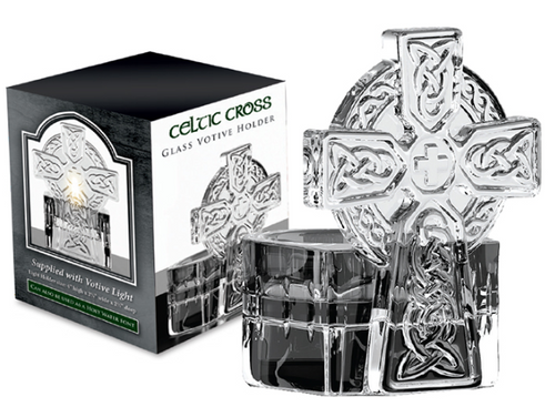 Glass Celtic Cross Tea Light Holder/Water Font