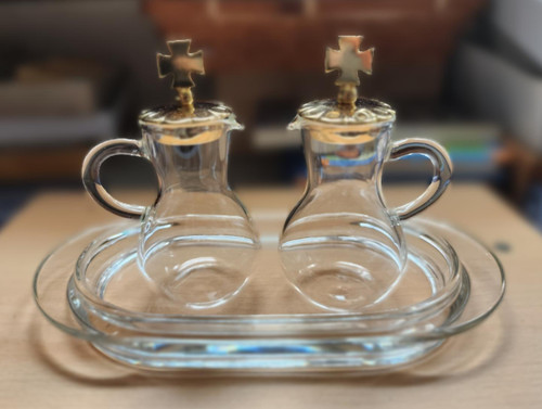 Cruet Set Glass Plate with Gold Plated Lids (75ml)