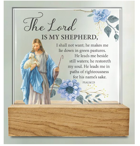 Glass Plaque: The Lord Is My Sheperd  (4'x4.5 inches)