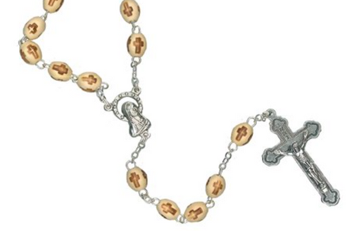 Rosary:Natural Wood Oval Cross Beads