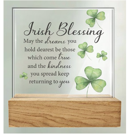 Glass Plaque/Wood Base/Irish Blessing