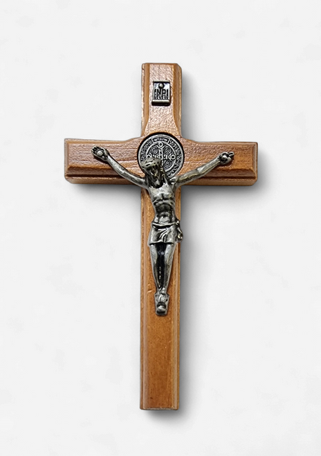Wall Crucifix: St Benedict (9cm.) - Antique Silver