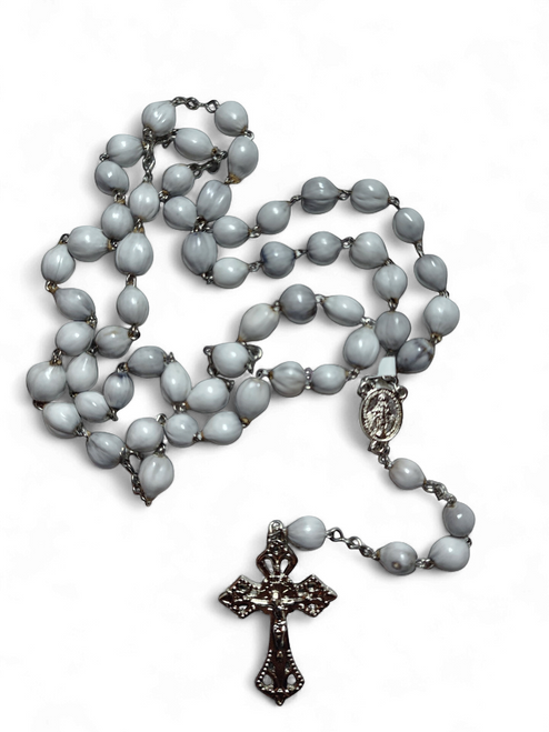 Rosary: Job's Tears Grayish White Beads Stainless Steel Crucifix