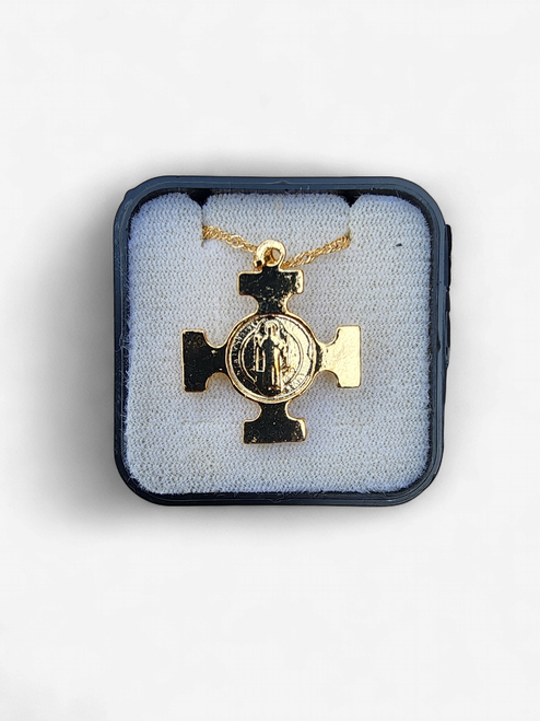 Gold-Plated Saint Benedict Cross Necklace - Made in Portugal
