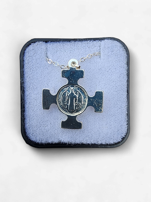 Silver-Plated Saint Benedict Cross Necklace - Made in Portugal