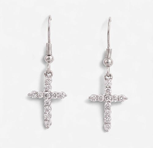 Cross Zircon Rhodium Earrings