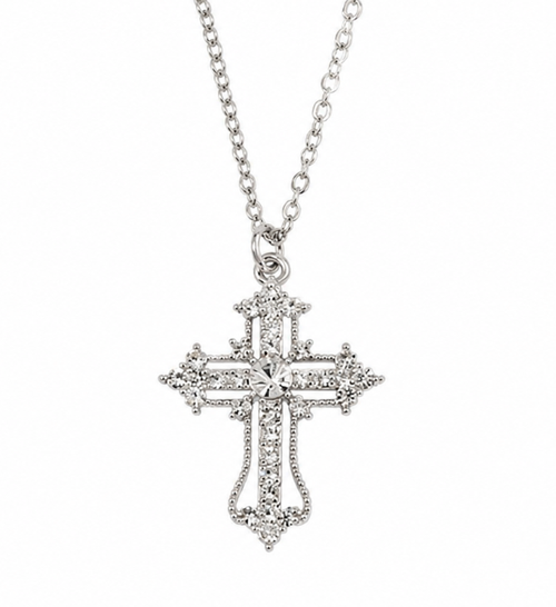Cross Rhodium Rhinestone Pendant