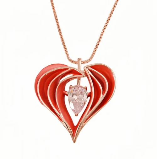 Red Heart Zircon Rose-Gold Pendant