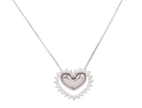 Rhodium Zircon Heart  Pendant