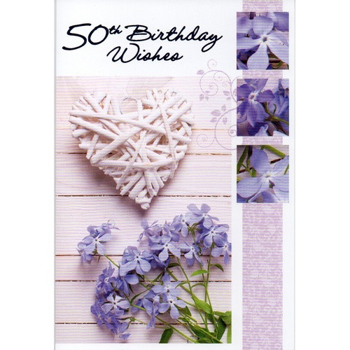 Card: 50th Birthday Wishes - Purple Flowers