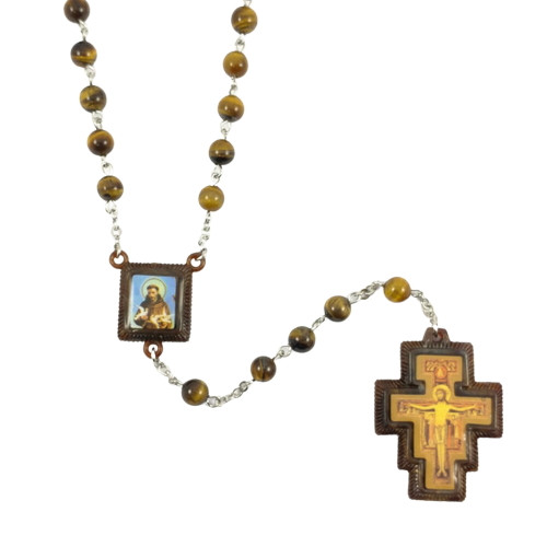 Rosary: St Francis Cross - Tiger's Eye Beads