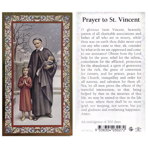 Holy Prayer Card: St Vincent - 6cm x 10.5cm