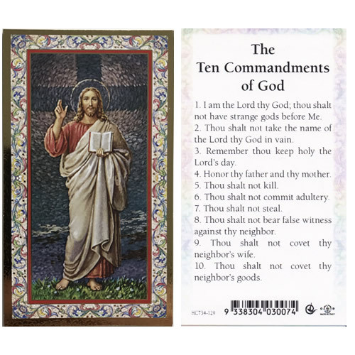 Holy Prayer Card: Christ/Ten Commandments - 6cm x 10.5cm