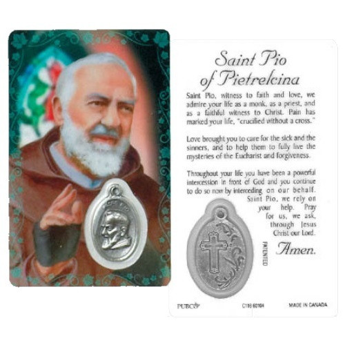 Padre Pio Laminated Card and Medal