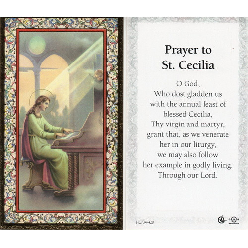 Holy Prayer Card: St Cecilia - 6cm x 10.5cm
