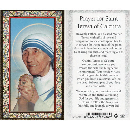 Holy Prayer Card: Prayer to St Teresa of Calcutta - 6cm x 10.5cm
