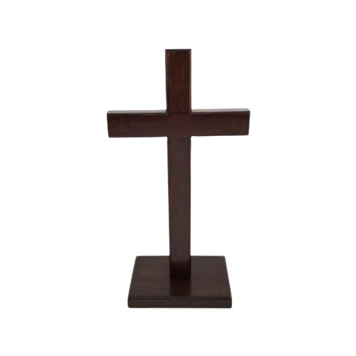 Mahogany Standing Cross on Square Base - 20cm