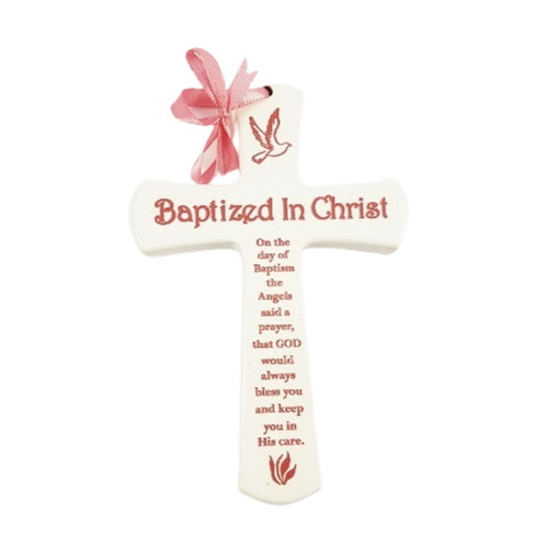 Baptism Cross: Baptised in Christ - Pink