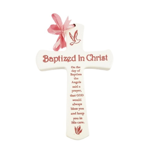 Baptism Cross: Baptised in Christ - Pink