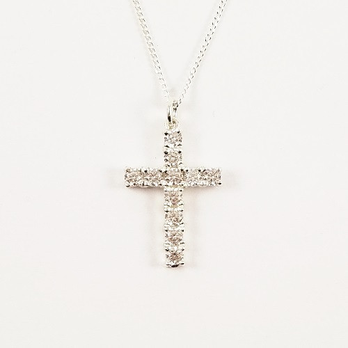 Sterling Silver Cubic Zirconia Cross - Large