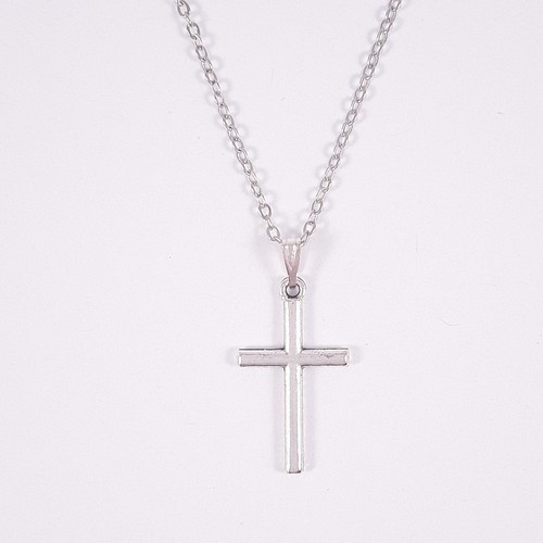 Silver Plated Plain Cross Pendant Oval 23mm