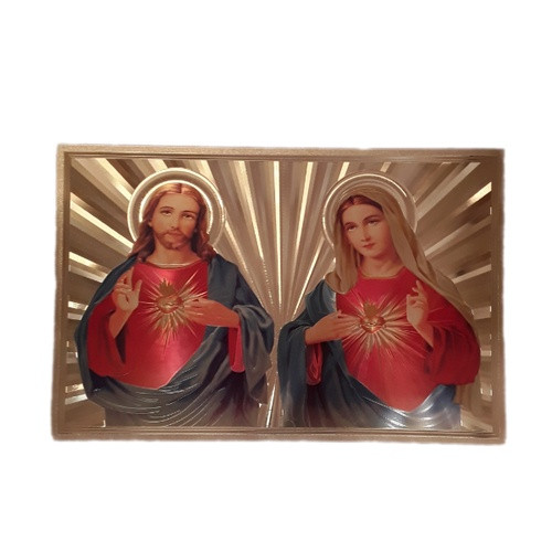 Gold Foil Print:  Sacred Heart of Jesus and Mary - 59cm x 38cm